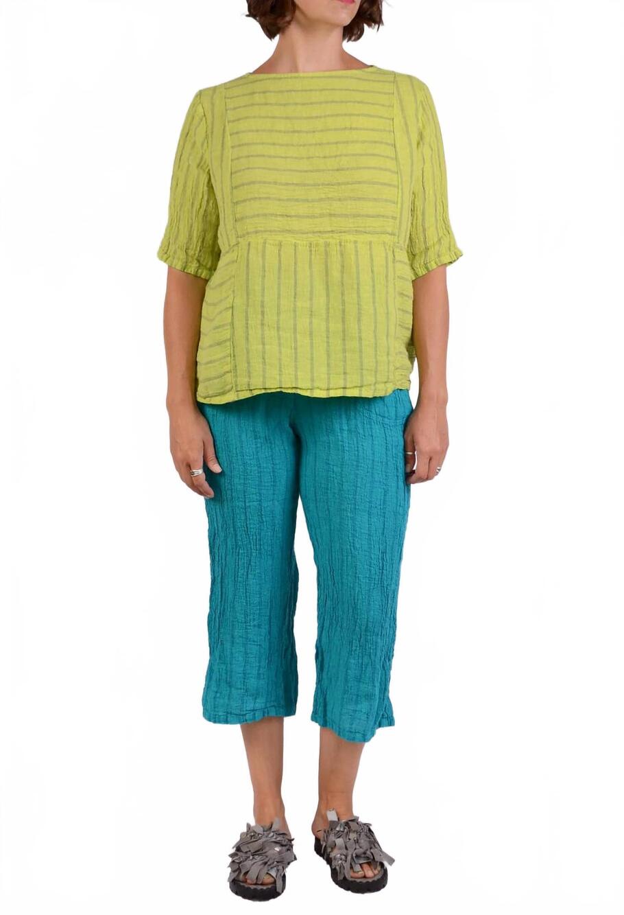 NEW CUT LOOSE seamed boxy top in lime/blue stripe